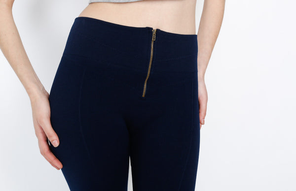 Navy Ponti Pants with Front Zipper Detail