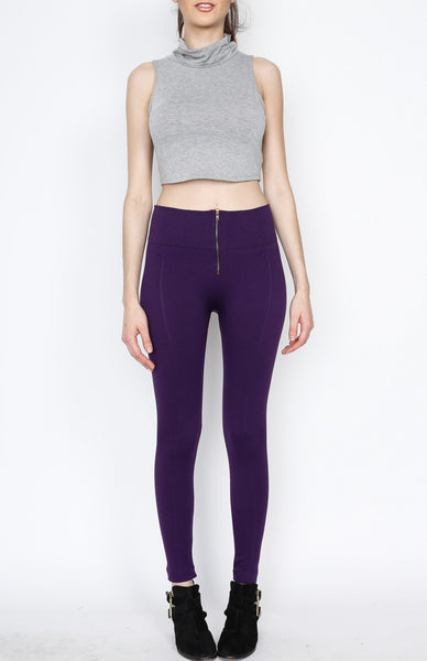 Purple Ponti Pants with Front Zipper Detail