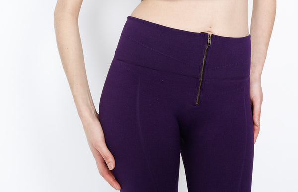 Purple Ponti Pants with Front Zipper Detail