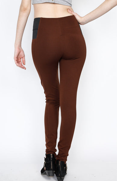 Brown Ponti Pants with Front Zipper Detail