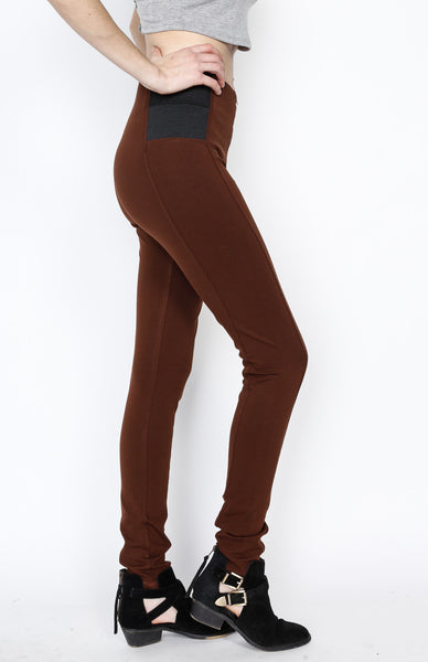 Brown Ponti Pants with Front Zipper Detail