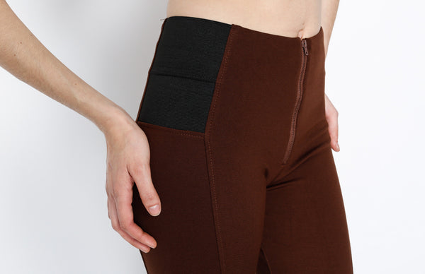 Brown Ponti Pants with Front Zipper Detail