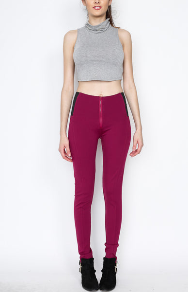 Magenta Ponti Pants with Front Zipper Detail