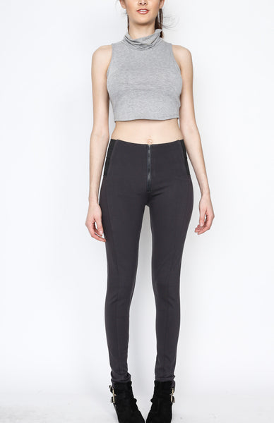 Gray Ponti Pants with Front Zipper