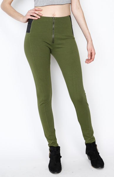 Hunter Green Ponti Pants with Front Zipper Detail