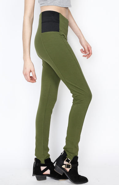 Hunter Green Ponti Pants with Front Zipper Detail