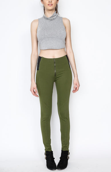 Hunter Green Ponti Pants with Front Zipper Detail