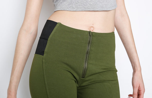 Hunter Green Ponti Pants with Front Zipper Detail