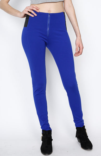 Blue Ponti Pants with Front Zipper Detail