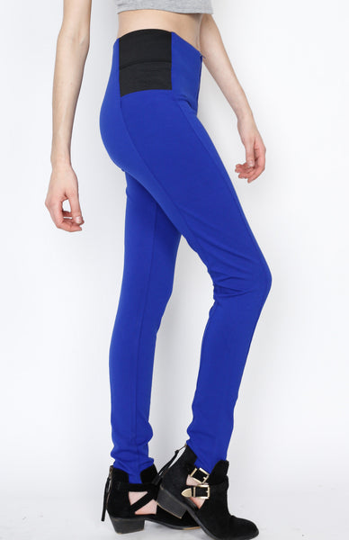 Blue Ponti Pants with Front Zipper Detail