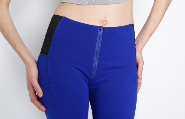 Blue Ponti Pants with Front Zipper Detail