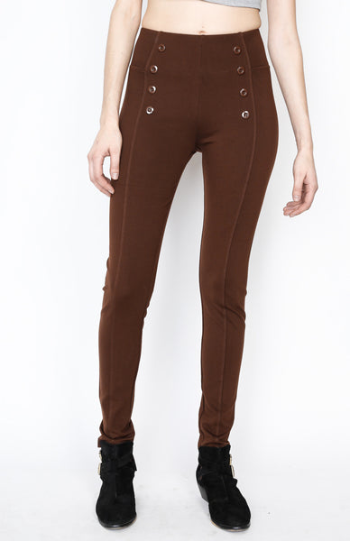 Brown Front 8 Buttoned Ponti Pants