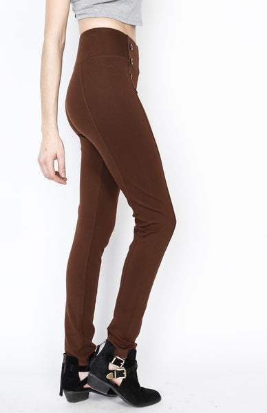 Brown Front 8 Buttoned Ponti Pants