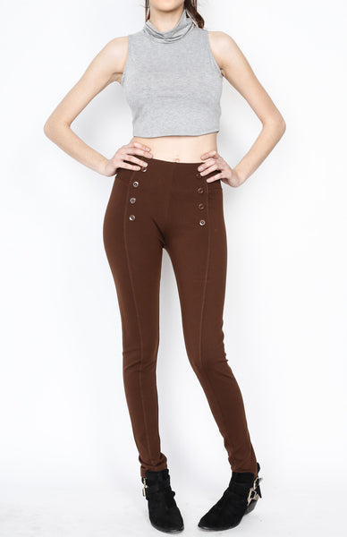 Brown Front 8 Buttoned Ponti Pants