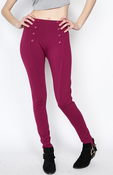 Fuschia Front 8 Buttoned Ponti Pants