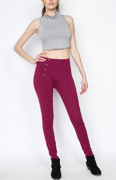 Fuschia Front 8 Buttoned Ponti Pants