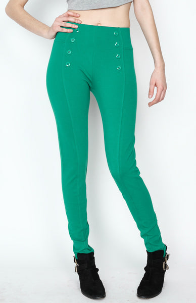 Green Front 8 Buttoned Ponti Pants