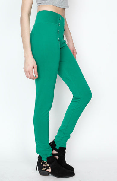 Green Front 8 Buttoned Ponti Pants