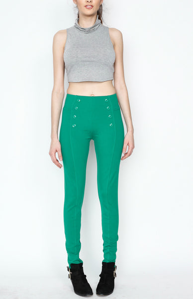 Green Front 8 Buttoned Ponti Pants