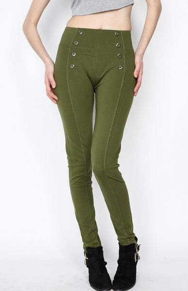 Hunter Green Front 8 Buttoned Ponti Pants