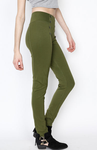 Hunter Green Front 8 Buttoned Ponti Pants