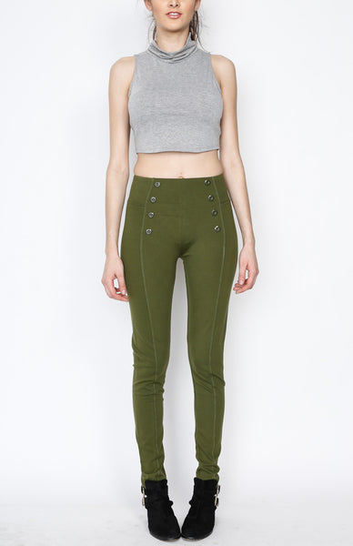 Hunter Green Front 8 Buttoned Ponti Pants