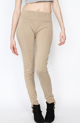 Khaki Front 8 Buttoned Ponti Pants