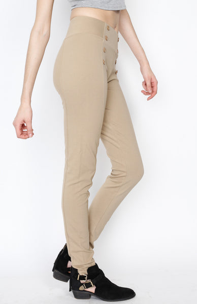 Khaki Front 8 Buttoned Ponti Pants