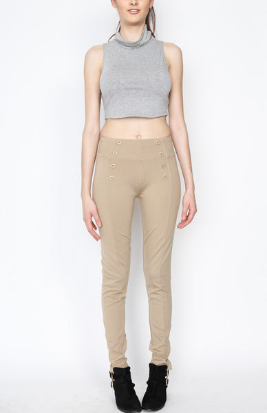 Khaki Front 8 Buttoned Ponti Pants