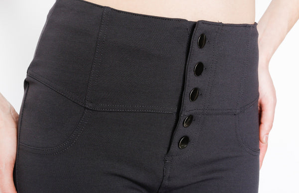 Gray Ponti Pants 5 Button Down and Back Pockets Detail