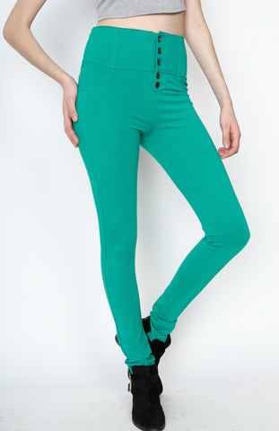 Green Ponti pants with 5 Button and Back Procket Detail