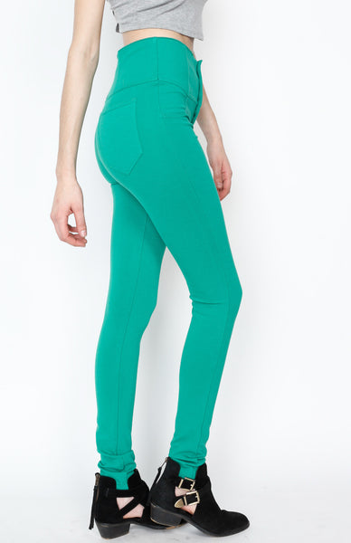 Green Ponti pants with 5 Button and Back Procket Detail