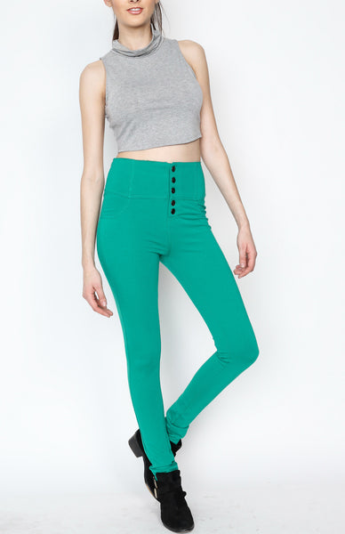 Green Ponti pants with 5 Button and Back Procket Detail