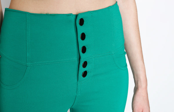 Green Ponti pants with 5 Button and Back Procket Detail