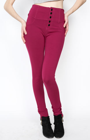 Magenta Ponti Pants with 5 Button and Back Procket Detail