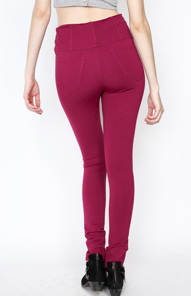 Magenta Ponti Pants with 5 Button and Back Procket Detail