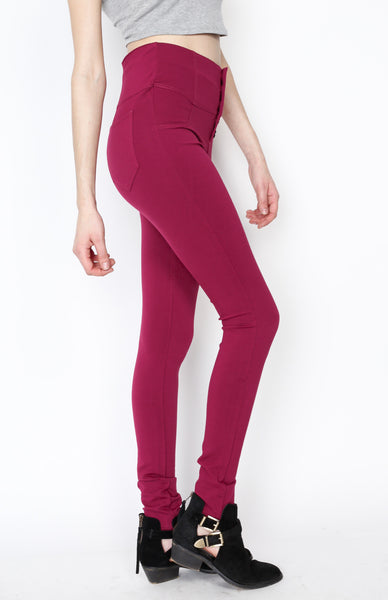 Magenta Ponti Pants with 5 Button and Back Procket Detail