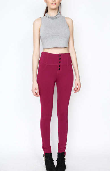 Magenta Ponti Pants with 5 Button and Back Procket Detail