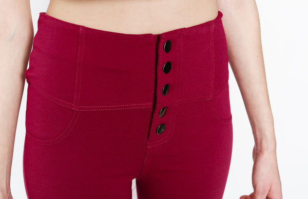 Magenta Ponti Pants with 5 Button and Back Procket Detail