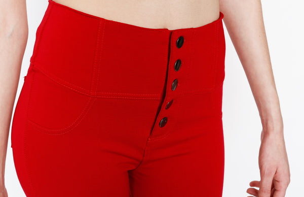 Red Ponti Pants 5 Button Down and Back Pockets Detail