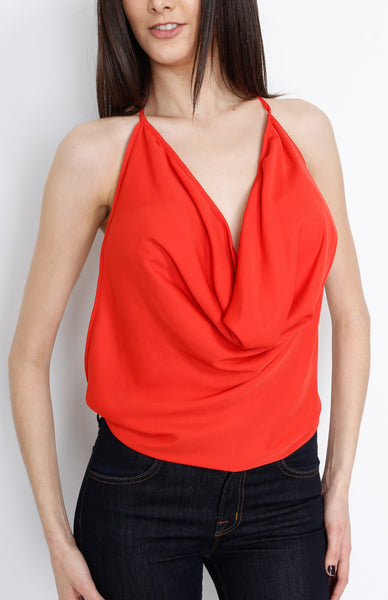 Red Halter Backless Top