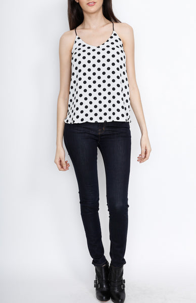 White Polka Dot Spaghetti Strap with Low Back Detail