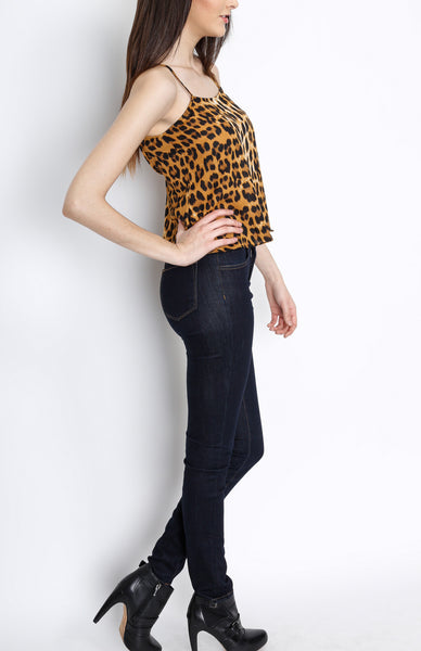 Gold Animal Print Spaghetti Strap Top with V Back Strap Detail