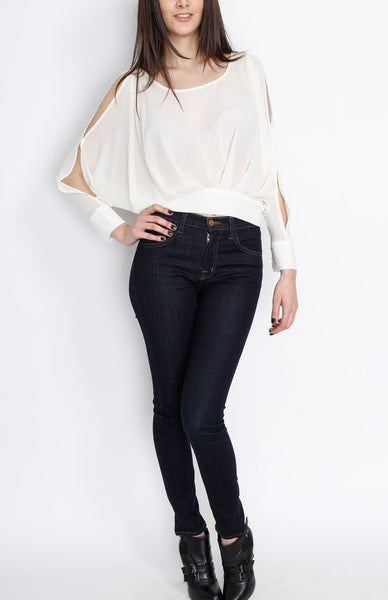 Ivory Pleated Long Sleeve Top with Open back