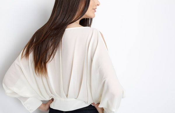 Ivory Pleated Long Sleeve Top with Open back