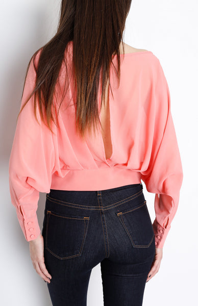 Peach Pleated Long Sleeve Top with Open back