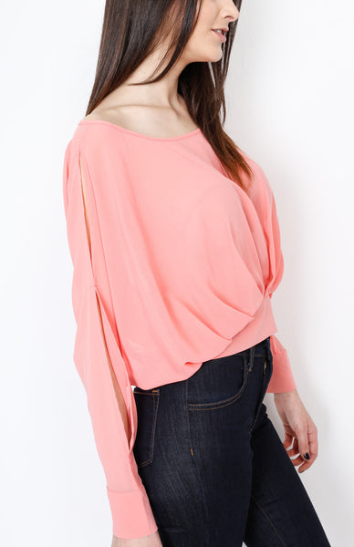 Peach Pleated Long Sleeve Top with Open back