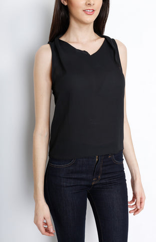 Black Woven V Neck Top