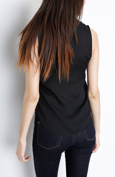 Black Woven V Neck Top