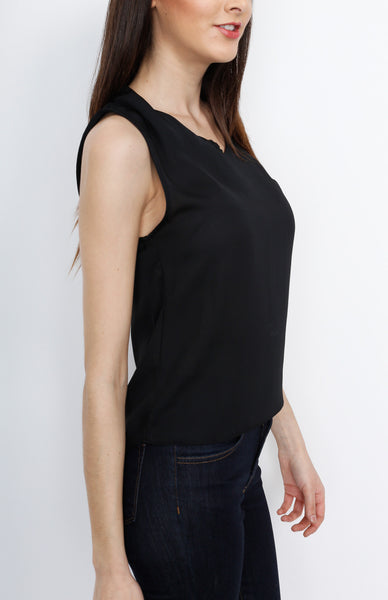 Black Woven V Neck Top